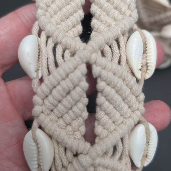 Macrame Belt Womens Large Braided Wood Buckle Woven Cotton Cowry Shells Beachy main image 7